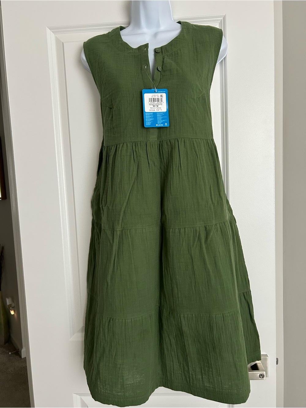 NWT COLUMBIA Crimson Point FS Breezy Sleeveless Olive Tiered Dress Sz Medium - Picture 2 of 9